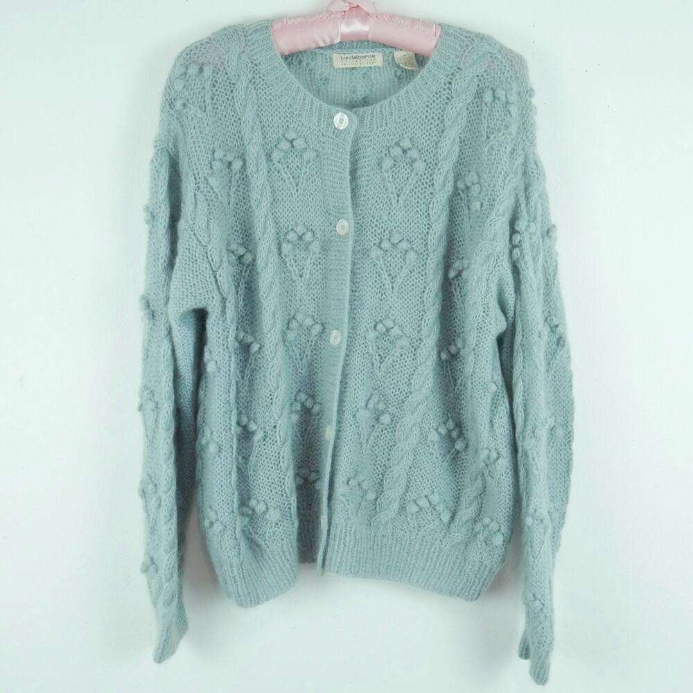 Vintage M Cardigan Mohair Blend Bobble Cottagecore‎ 90s Pastel Blue Oversized